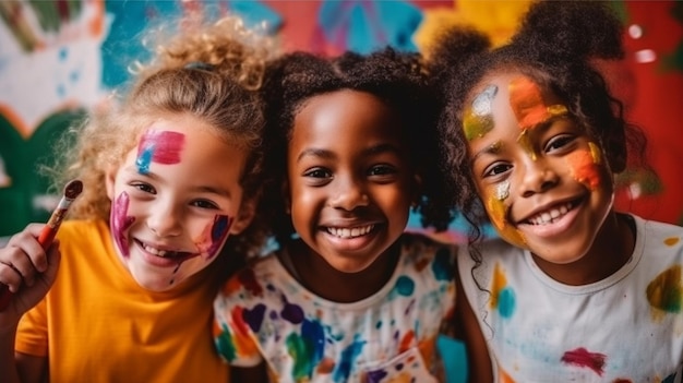 A handdrawn illustration of an African American girl playing with her pals for an educational topic GENERATE AI