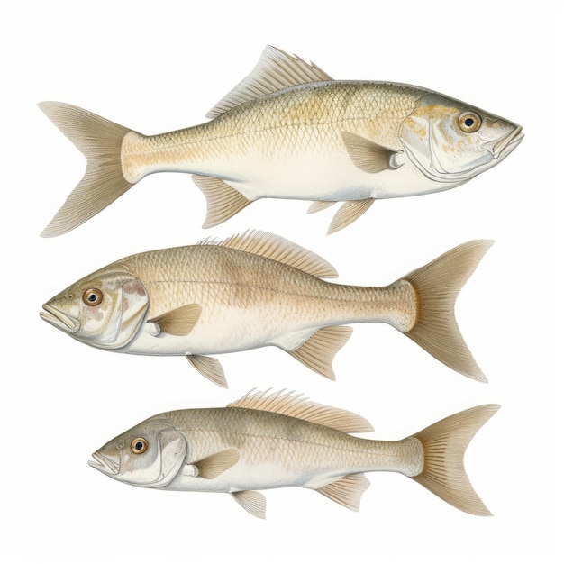 Handdrawn Illustration Of A Brown Menhaden Fish With Fur On A White Background