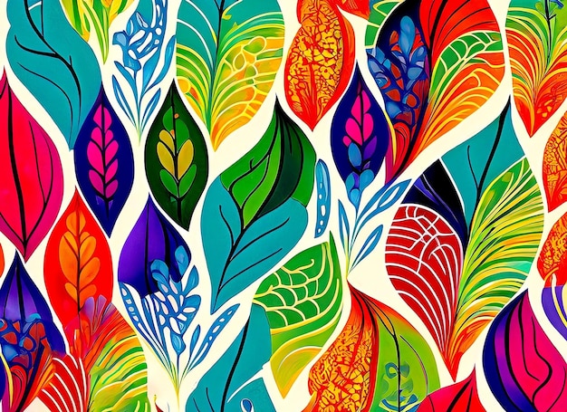 Handdrawn leaves in a rainbow of colors create an exceptional and affectionate pattern