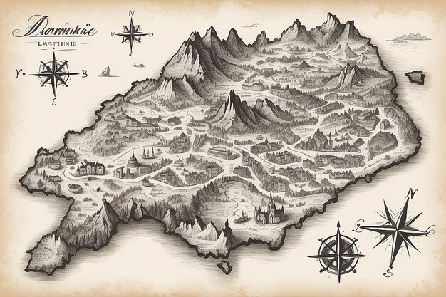 Photo handdrawn map of france artistic cartography