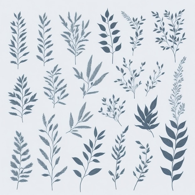 Photo handdrawn minimalist collection of white floral decorations