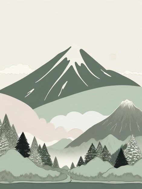 Photo handdrawn mountain range a nature landscape sketch