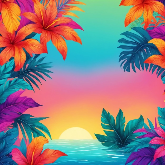 Фото Ручно нарисованный рисунок на красочном тропическом фоне