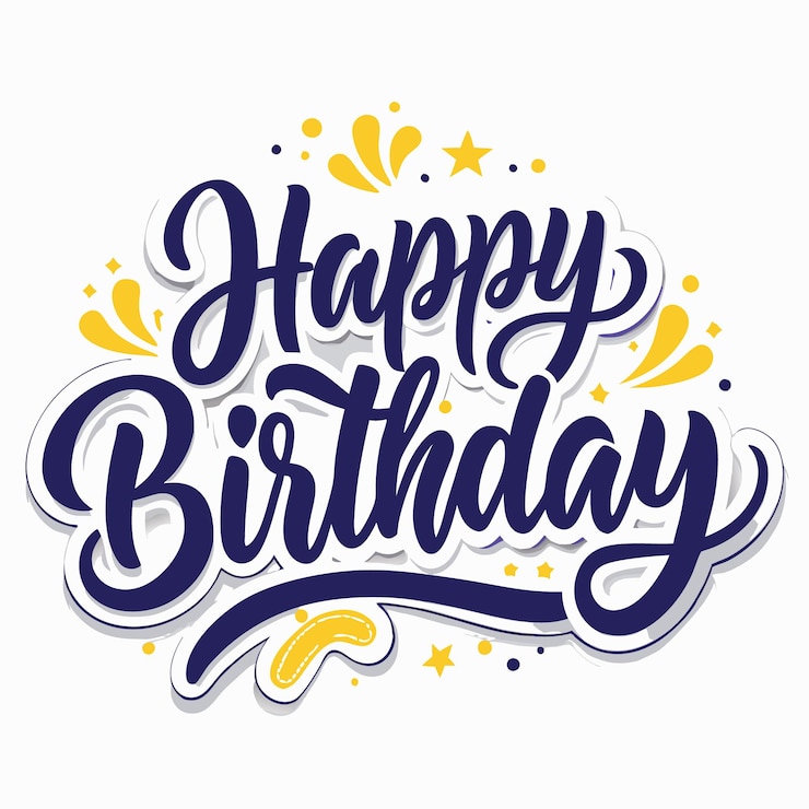 Photo handdrawn quothappy birthdayquot lettering with yellow stars and confetti