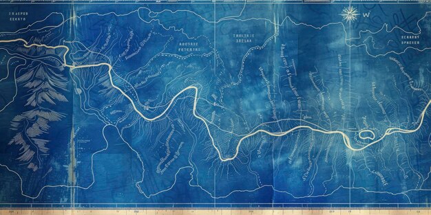 Photo a handdrawn route on a blueprint map blending artistry with precision to navigate the pathways of ex