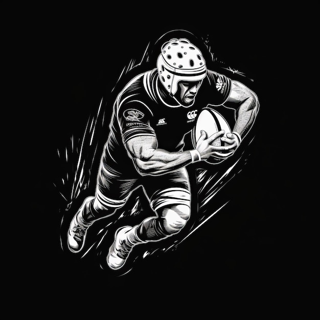 Handdrawn Rugby Player Illustration On Black Background