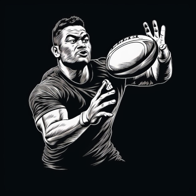 Handdrawn Rugby Player Tshirt Graphic In Contour Style