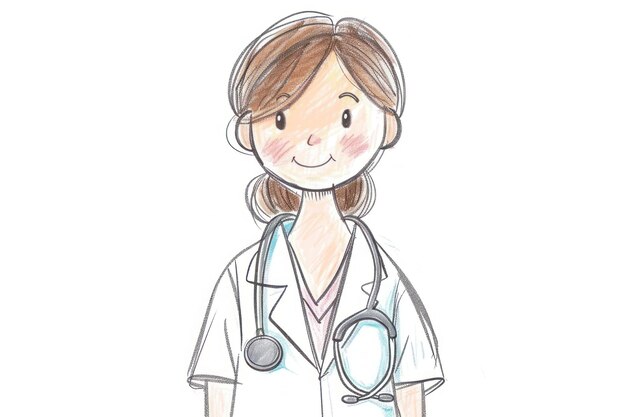 Photo handdrawn sketch doctor drawing stethoscope illustrated