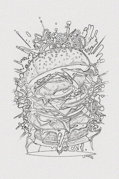 Photo a handdrawn sketch of a hamburger illustration