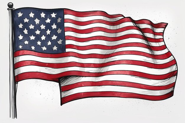 Photo handdrawn usa flag patriotic sketch