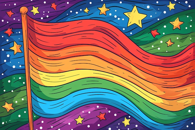 Handdrawn vector doodle of gay pride showcasing a whimsical and artistic representation of LGBTQ