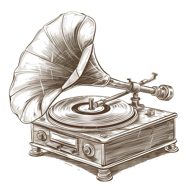 Photo handdrawn vintage gramophone sketch music vector illustration