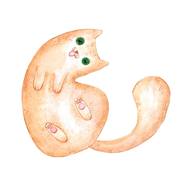 Нарисованная вручную акварельная коричневая кошка для детского текстиля, изолированная на белом