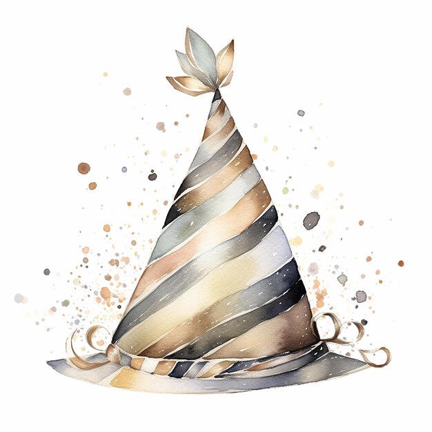 HandDrawn Watercolor Clipart Striped Party Hat Fun