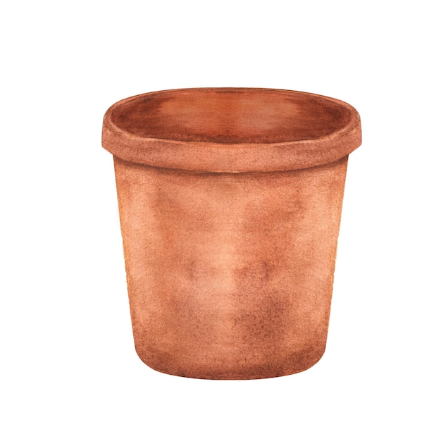 Handdrawn watercolor illustration terracotta flowerpot for planting flowers