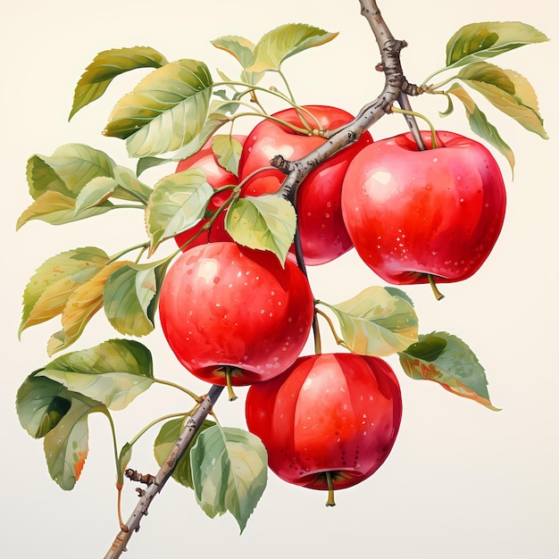 Handdrawn watercolor painting of apple on a white background