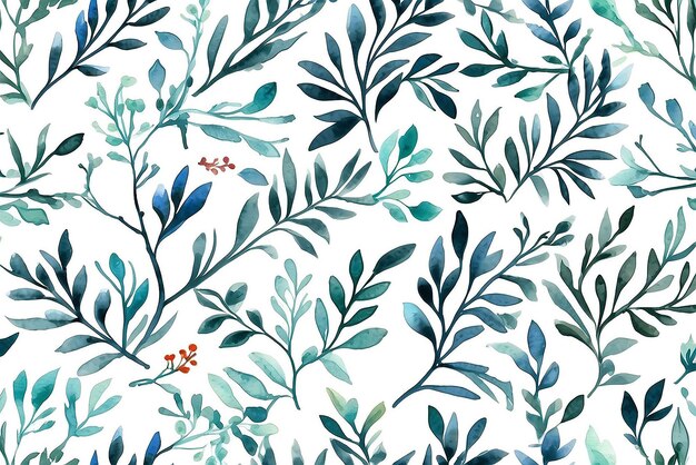 Handdrawn watercolor pattern with branches Cute and delicate seamless texture