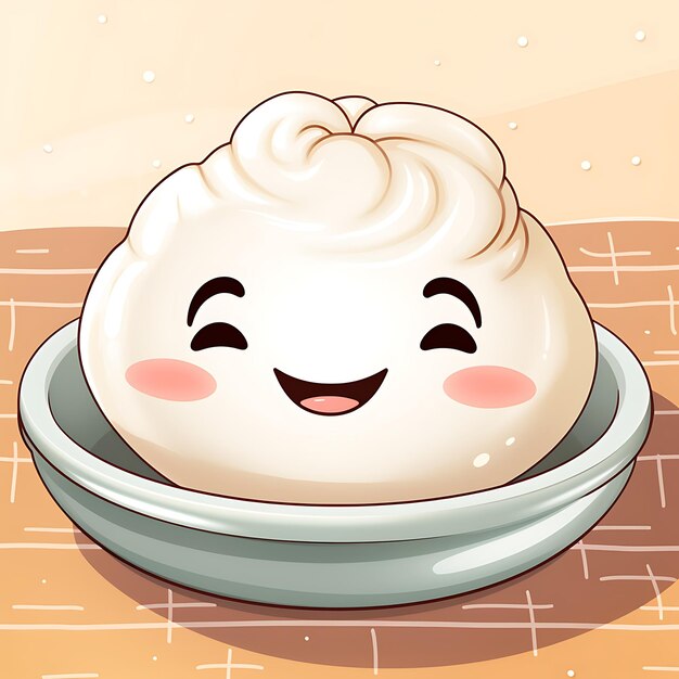 Handdrawn white chinese bun with a sweet grin