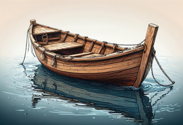 Photo handdrawn of a wooden boat clipart on a clean white background