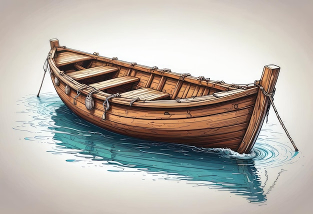Handdrawn of a wooden boat clipart on a clean white background