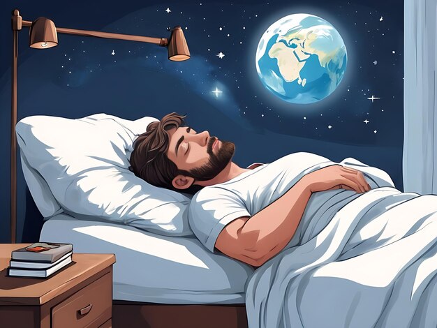 Foto illustrazione disegnata a mano della giornata mondiale del sonno con l'uomo che si riposa