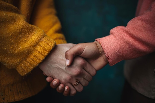 Foto handdruk met een gele trui op de rug