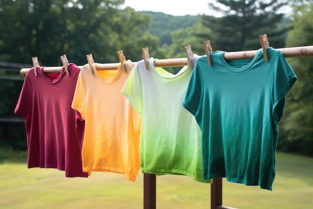 Photo handdyed tshirt drying on a clothesline