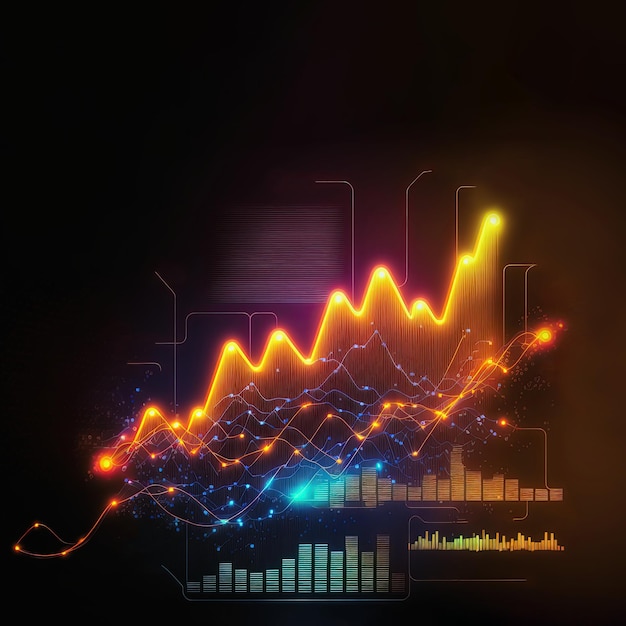 Handelszakengrafiek op donkere kleurrijke neonachtergrond Generatieve AI