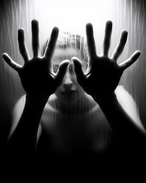Foto handen achter pad glazen horrorposter dramatische scène