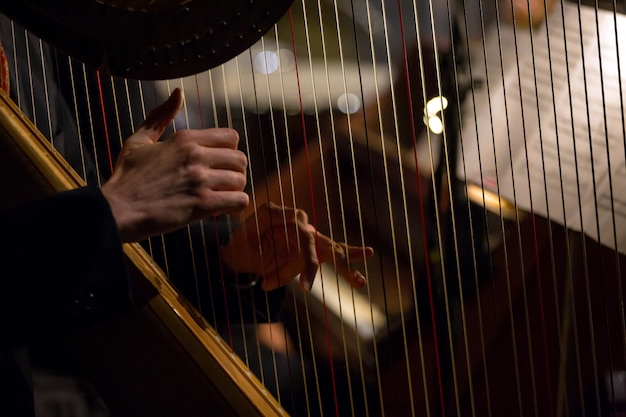 handen die de harp spelen