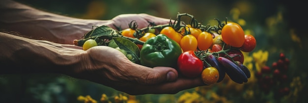 Handen die groenten vasthouden op de boerderij Concept van ecologie