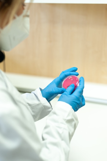 Foto handen die in laboratorium werken