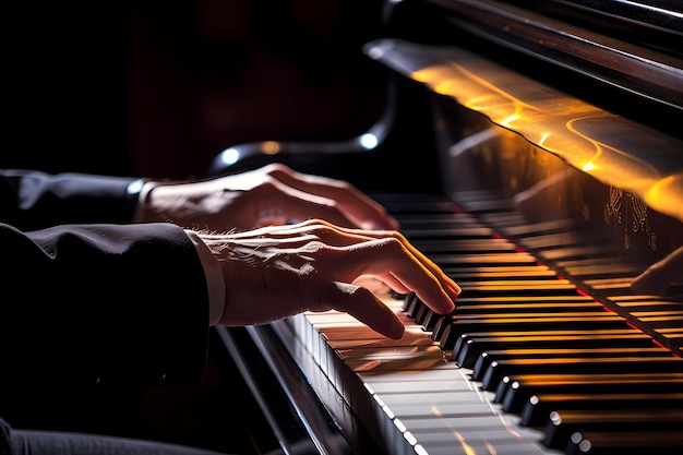 Handen die muziek op piano spelen