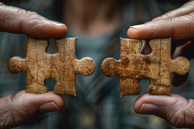 Handen die puzzelstukken vasthouden die de wereldwijde samenwerking op het gebied van gezondheid vertegenwoordigen