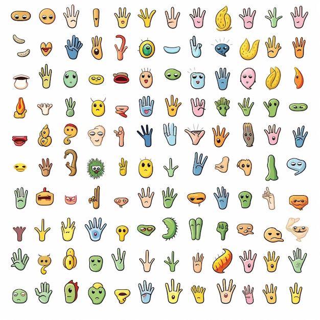 Foto handen en andere lichaamsdelen emojis 2d cartoon vector illust