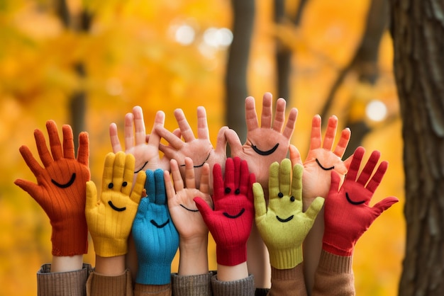 Handen herfst groep gezonde gelukkige