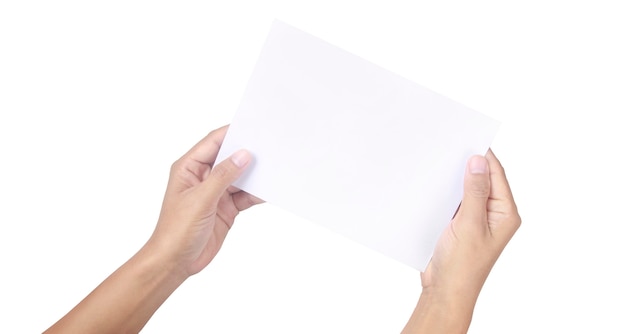 Handen met blanco papier voor een briefpapier