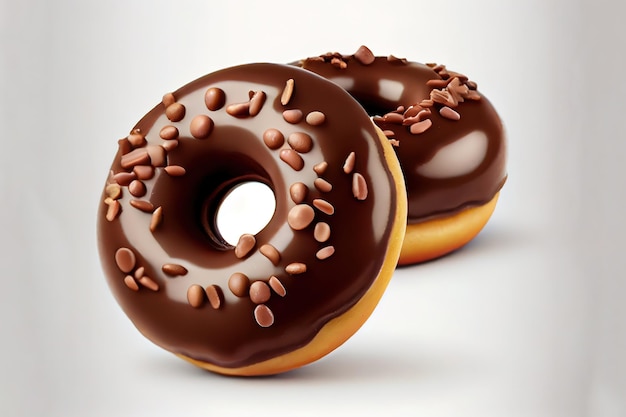 Handen met chocoladedoughnut met strooi op tafelkleed Generatieve Ai