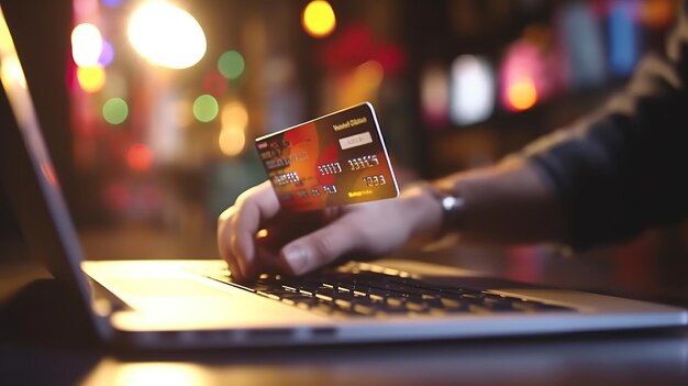 Handen met creditcard en laptop gebruiken Online winkelen Generatieve AI