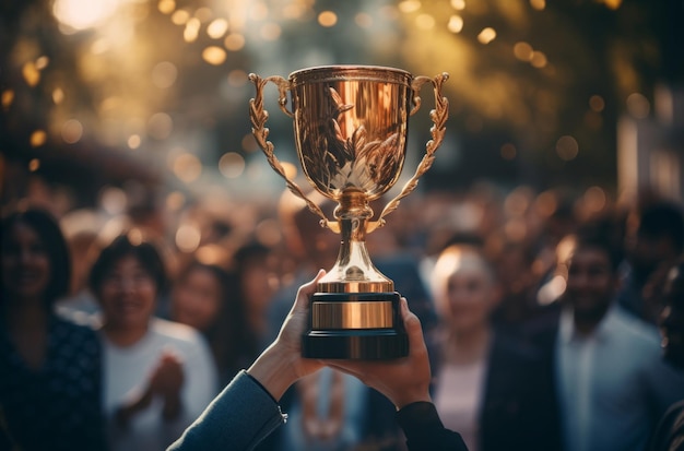 handen met de trofee voor een prijsuitreiking