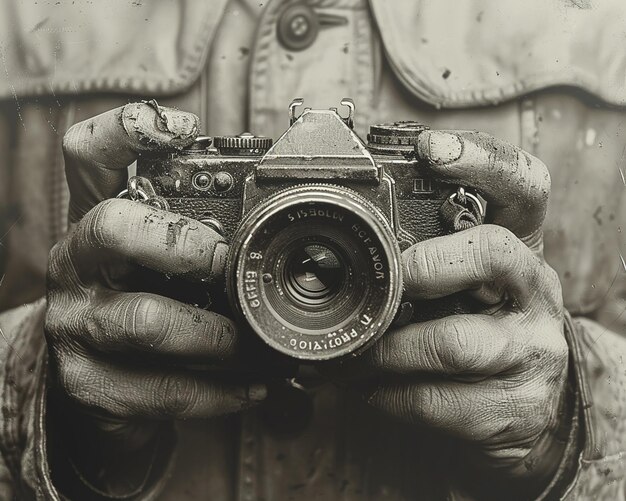 Foto handen met een vintage camera.