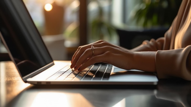 Handen van een meisje dat op een laptop werkt en online goederen bestelt op Cyber Monday-idee voor behang