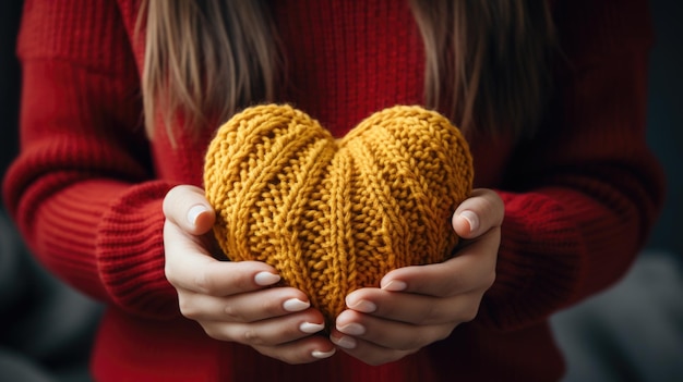 Foto handen van een vrouw die een hartvorm vasthouden en aanbieden liefde gezondheidsconcept selectieve focuscinematic