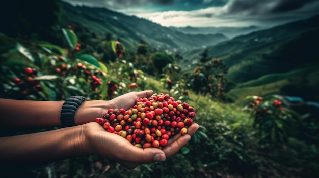 Handen vol Colombiaanse koffie