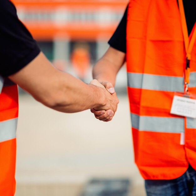 Foto handenschudden van bouwvakkers