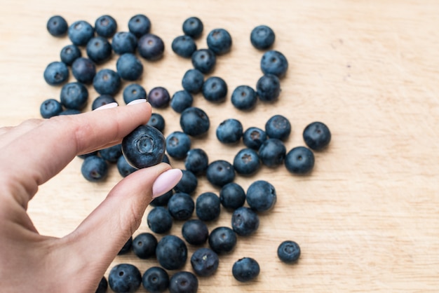 Handful of blueberries. Blueberries in the hand.