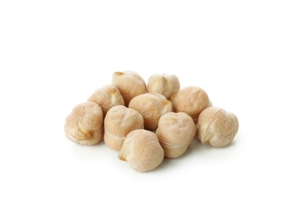 Handful of dried chickpea isolated on white background