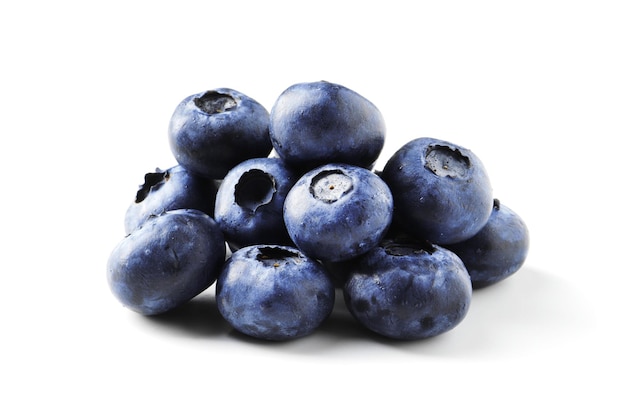 Handful of fresh ripe blueberries isolated on white background