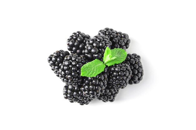 Handful of fresh tasty blackberries isolated on white background