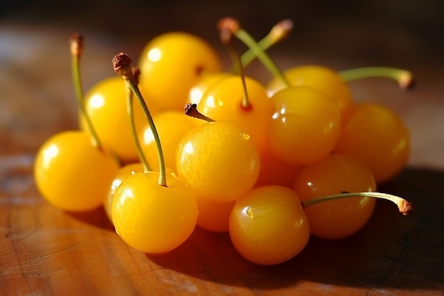 A handful of plump yellow cherries